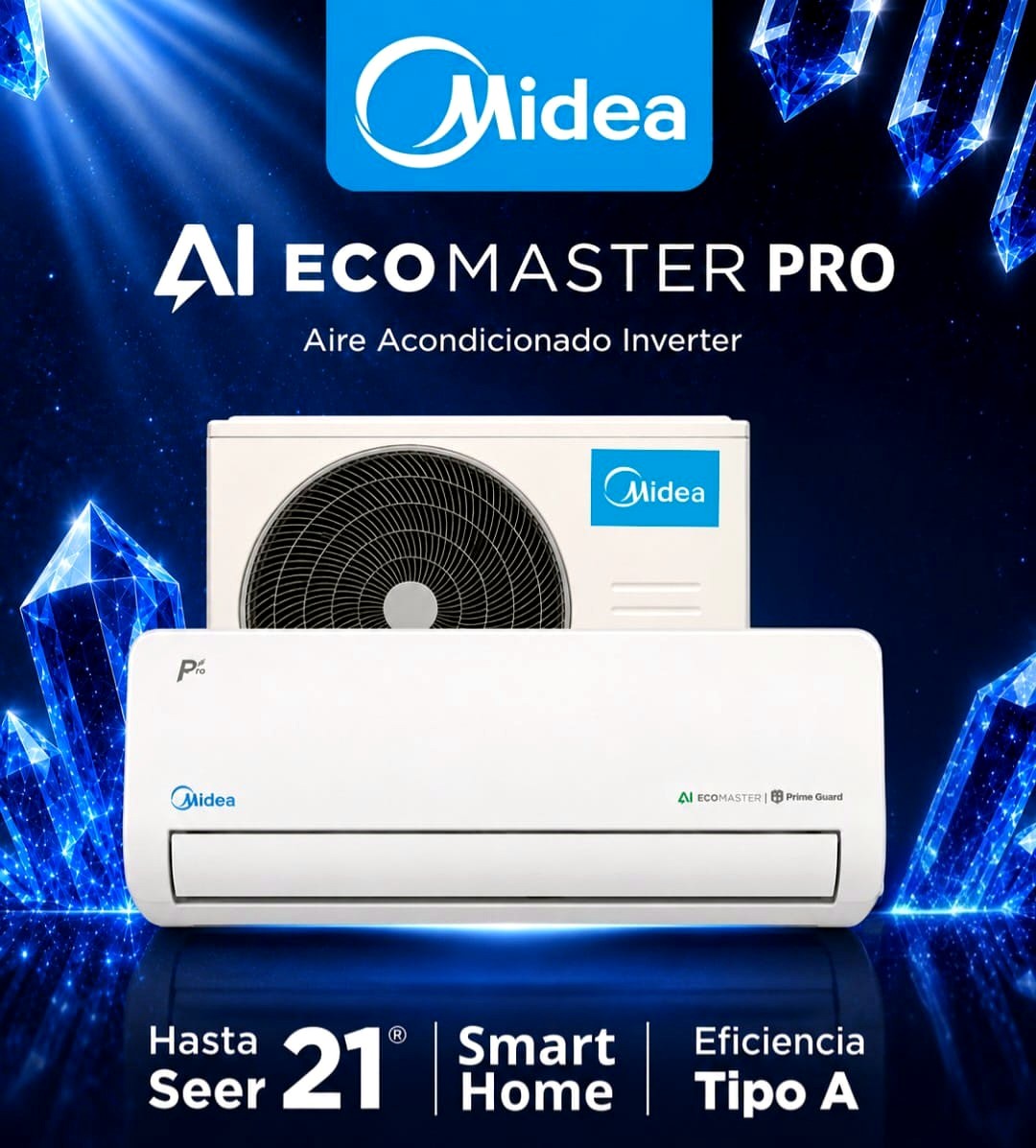 Aire acondicionado Midea AI EcoMaster Pro Inverter con eficiencia hasta 21 SEER, Smart Home y eficiencia tipo A