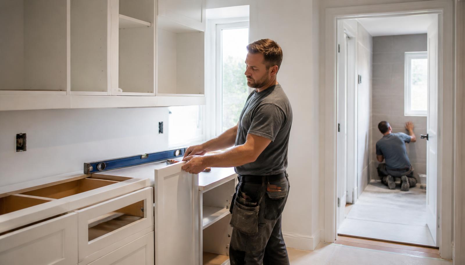 Carpintería e instalación de acabados en remodelación de cocina y baño